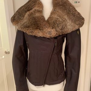 Belstaff waxed cotton jacket with removable rabbit fur trim
